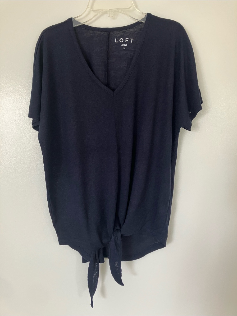 LOFT Navy Tie-Hem Short Sleeve Top
